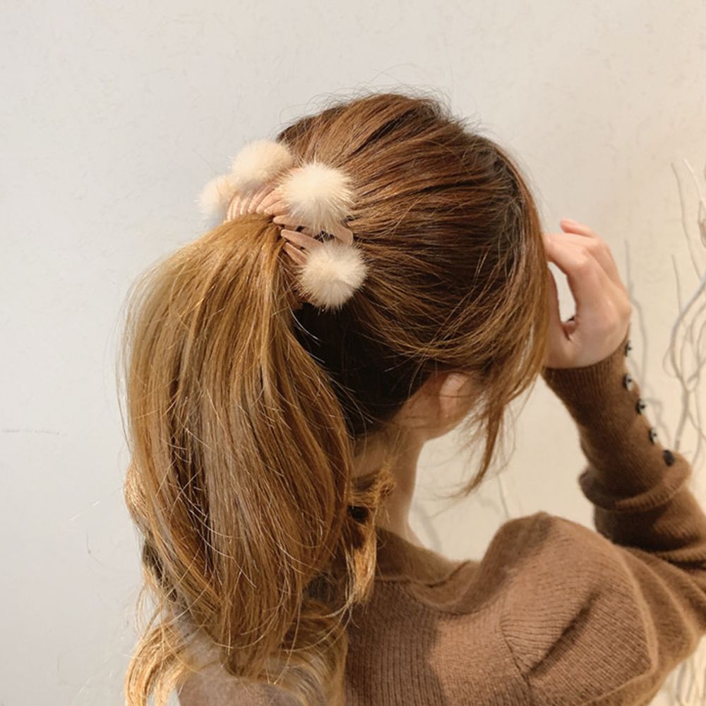 Dây buộc tóc bằng nhung đính bóng lông phong cách Hàn Quốc thanh lịch sáng tạo cho nữ
