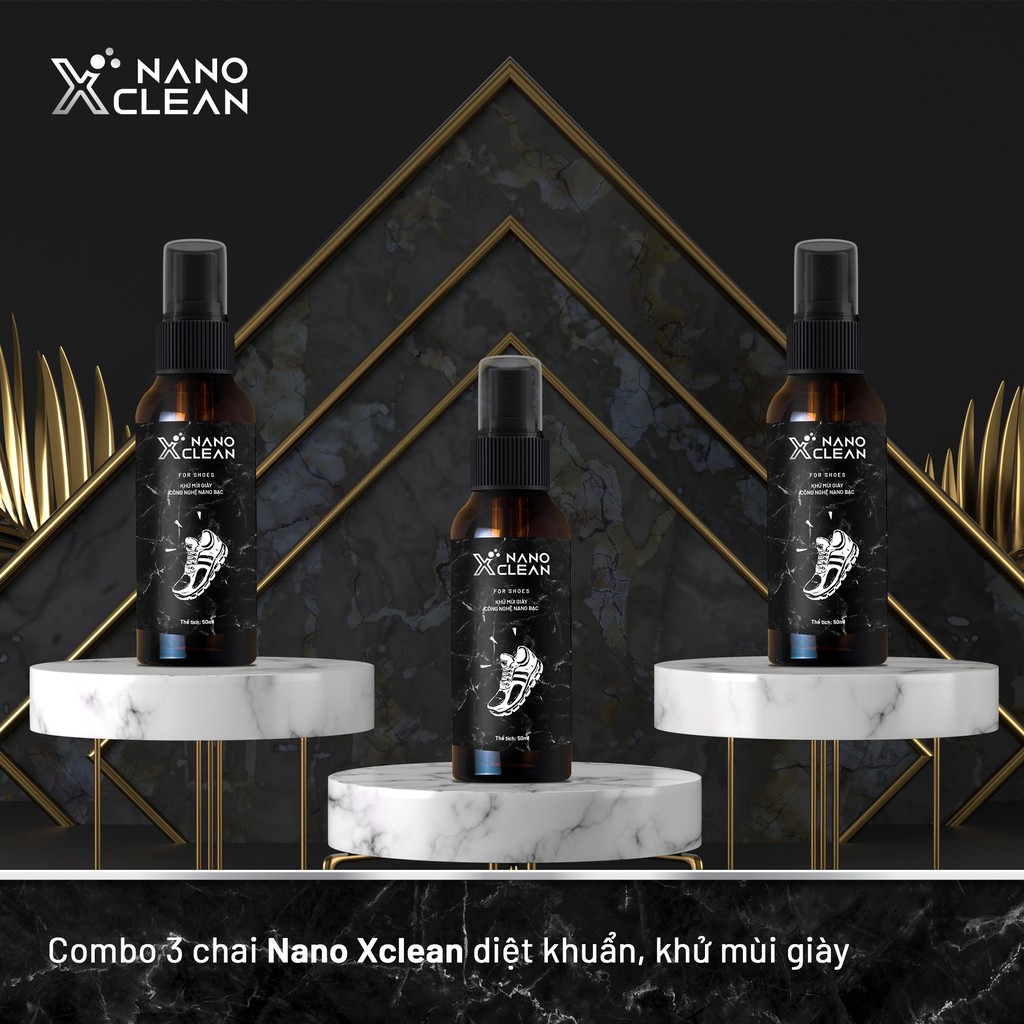 [COMBO 3] Chai xịt diệt khuẩn khử mùi hôi giày, hôi chân Nano Xclean 50ml-Hương Bạc Hà, Hương Trà Xanh-Nano Bạc AHT Corp