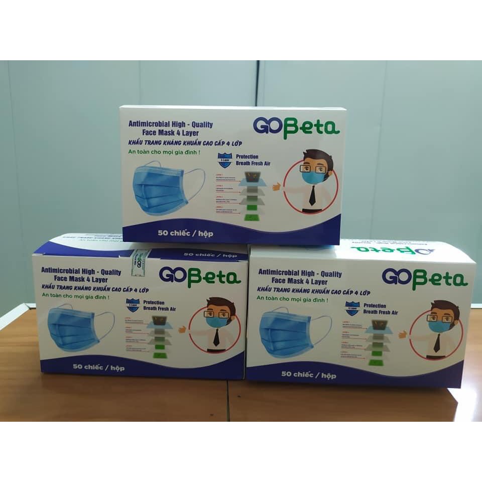 Khẩu trang y tế 4 lớp kháng khuẩn cao cấp chính hãng tiêu chuẩn quốc tế Gobeta - hộp 50 cái | BigBuy360 - bigbuy360.vn