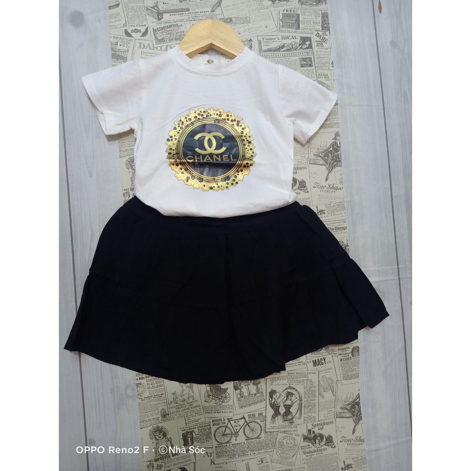 Set váy bé gái, Set chân váy kèm áo thun cotton họa tiết Chanel