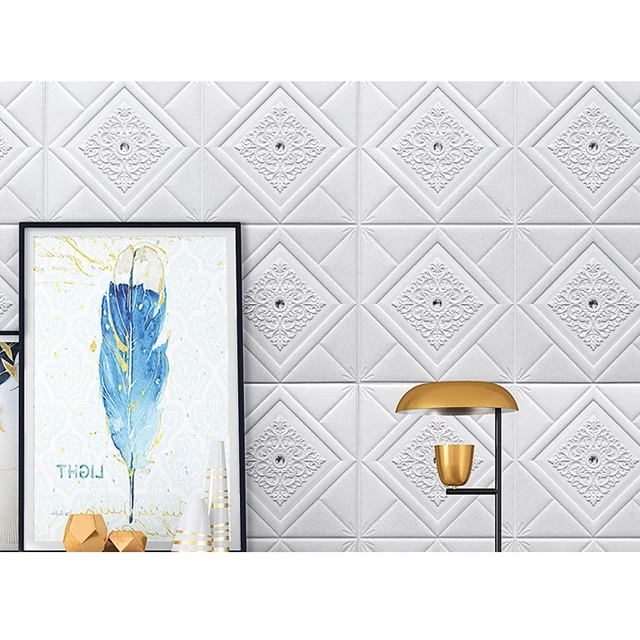 Xốp Dán Tường Hoa Văn Đính Đá Kích Thước 70cm*70cm ,Sẵn Keo Bóc Dán Dày 4mm Cao Cấp