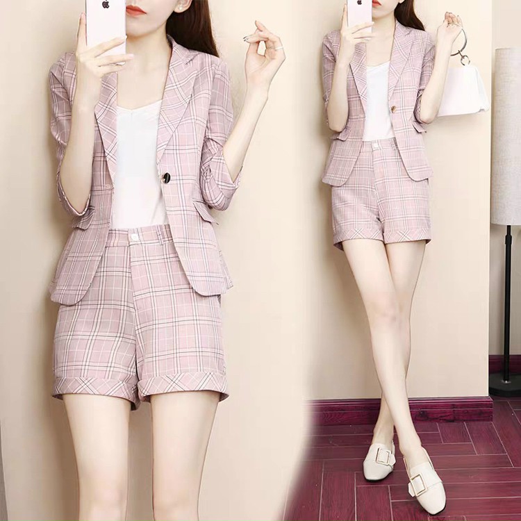 Set Bộ Vest 3 Món Áo Vét Và Quần Đùi CaRo Cá Tính BY4455
