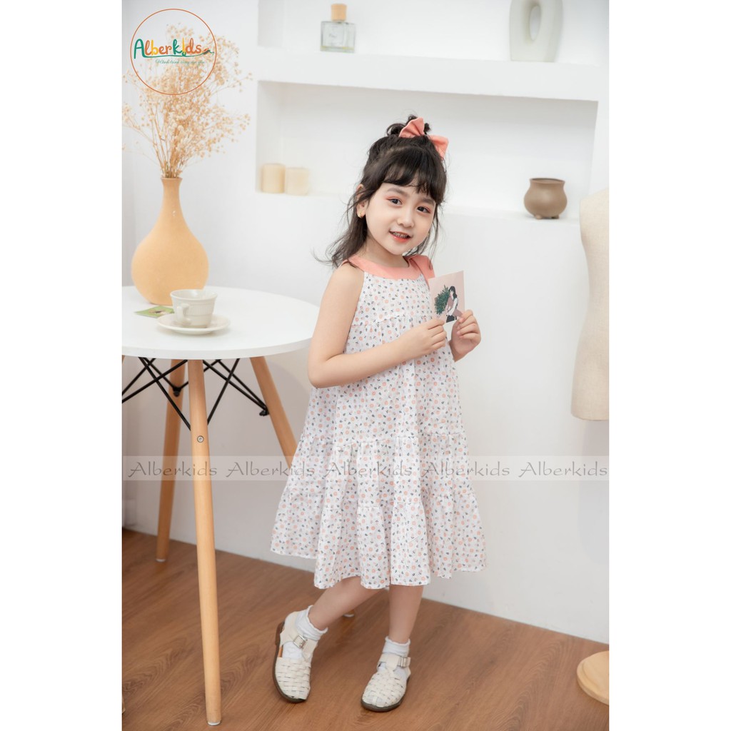 Váy bé gái ALBER KIDS 2 dây phối cổ hồng MISA DRESS xinh đẹp công chúa, trẻ em 2,3,4,5,6,7,8,9,10,11,12 Tuổi [V11]