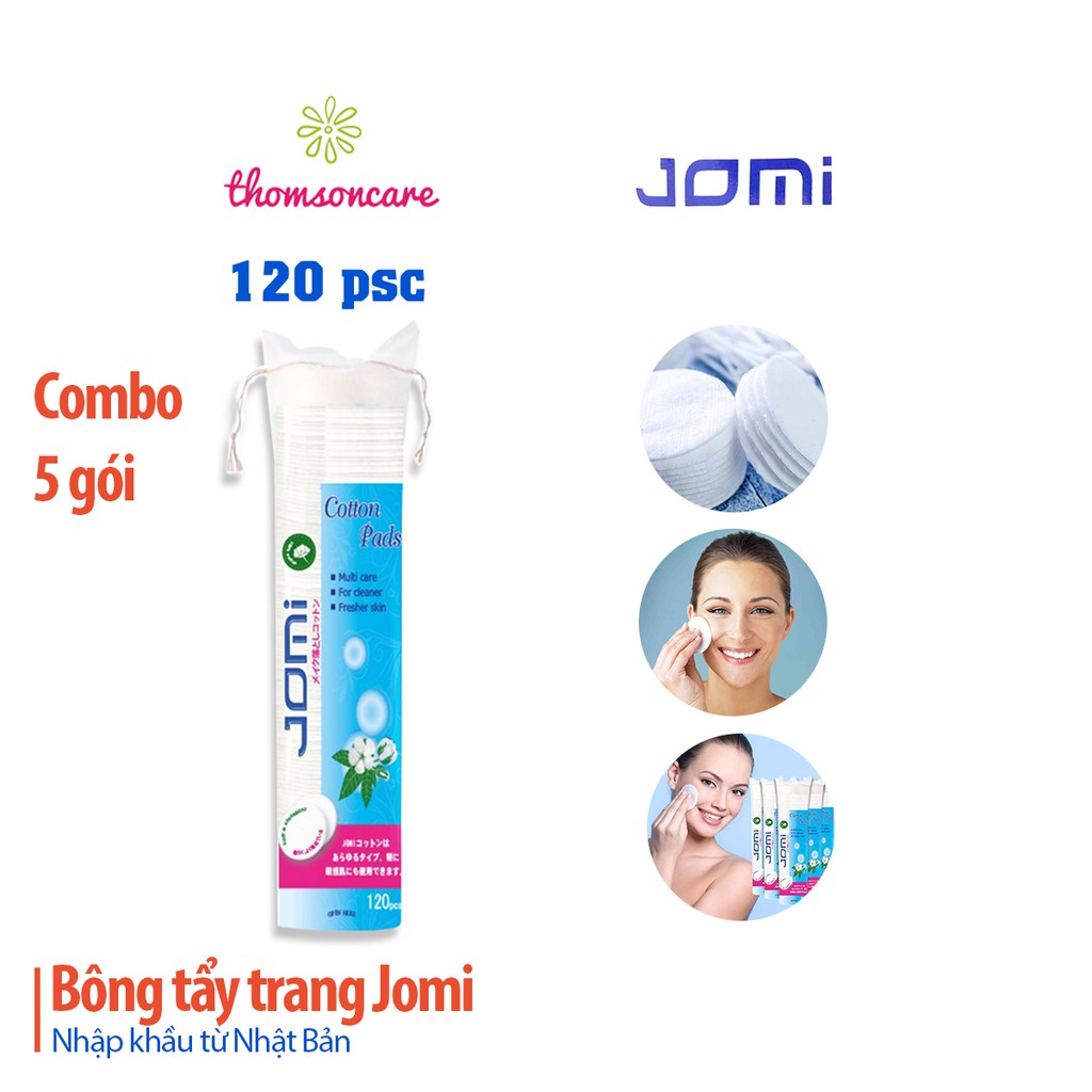 Combo 5 gói bông tẩy trang Jomi loại 80 miếng - nhập khẩu từ Nhật Bản