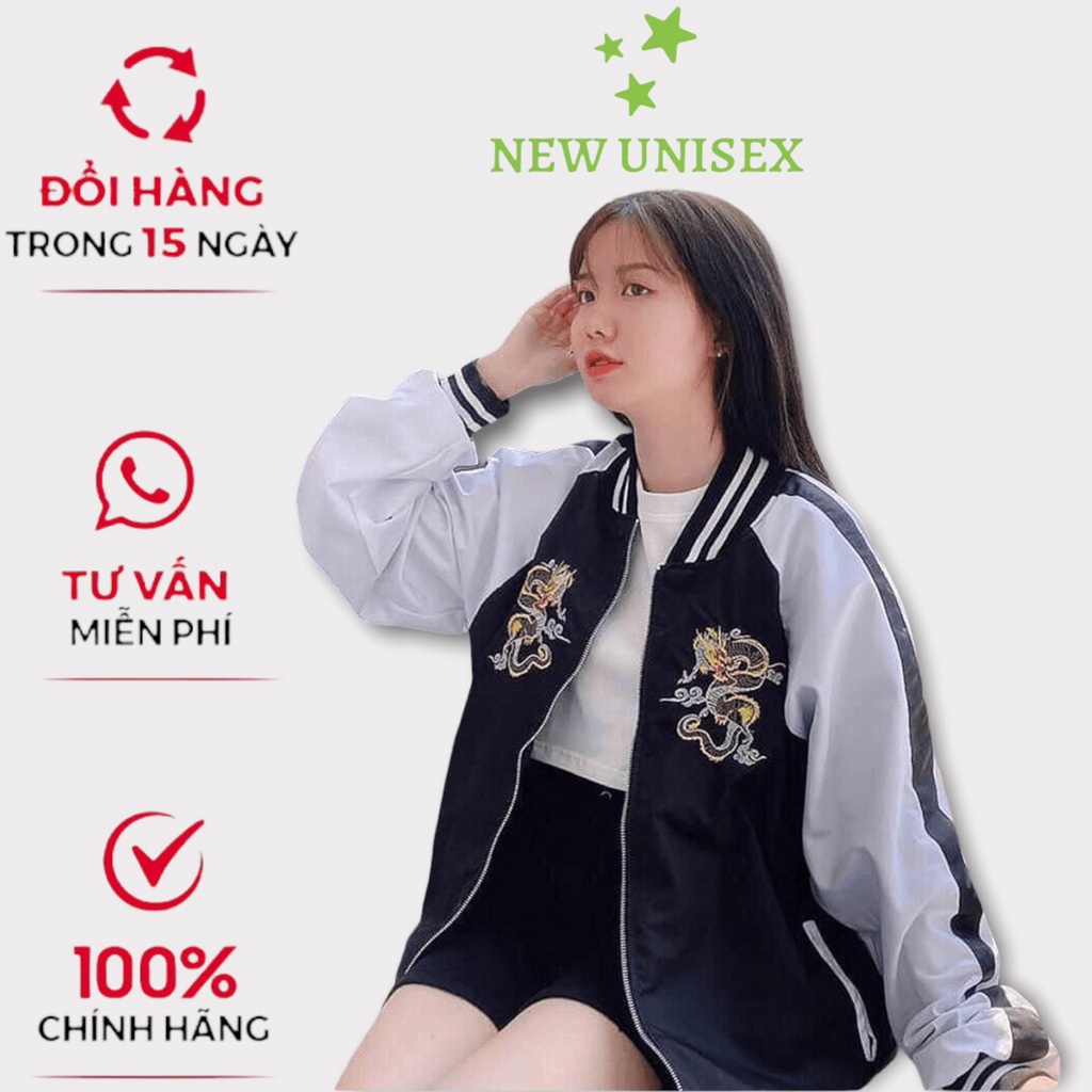 Áo Khoác Gió BOMBER THÊU RỒNG ĐEN DRAGON Unisex nam nữ GUUZ form thụng chất gió dày đẹp [NewUnisex]