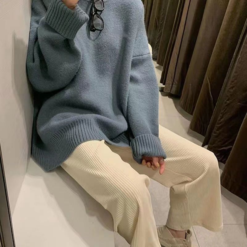 Quần ống rộng Vải Nhung Kẻ Thời Trang Cho Nữ Size S-2XL