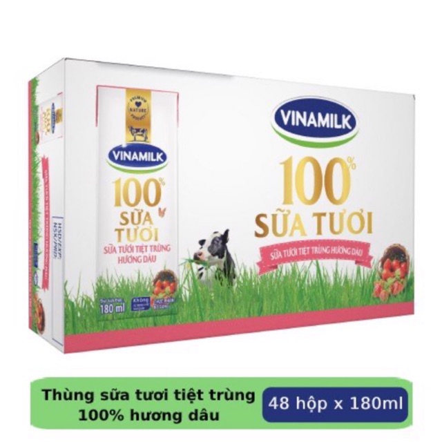 Thùng 48 Hộp Sữa Tươi Tiệt Trùng Vinamilk Hương Dâu - 180mlx 48 hộp