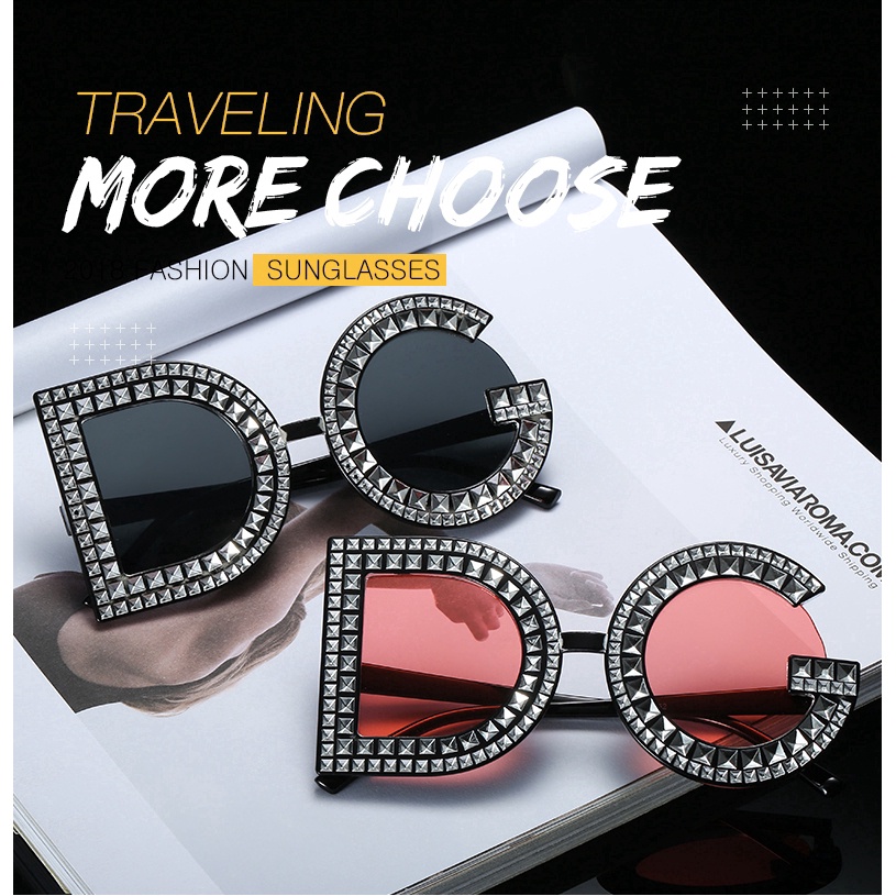 Kính Mát Gọng Lớn Đính Kim Cương Nhân Tạo Độc Đáo Thời Trang Cho Nữ