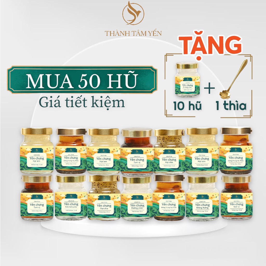 Yến Chưng Sẵn - Tổ Yến Chưng Combo 50 hũ yến chưng sẵn quà tặng gia đình - Không gồm hộp quà - 30% yến sào