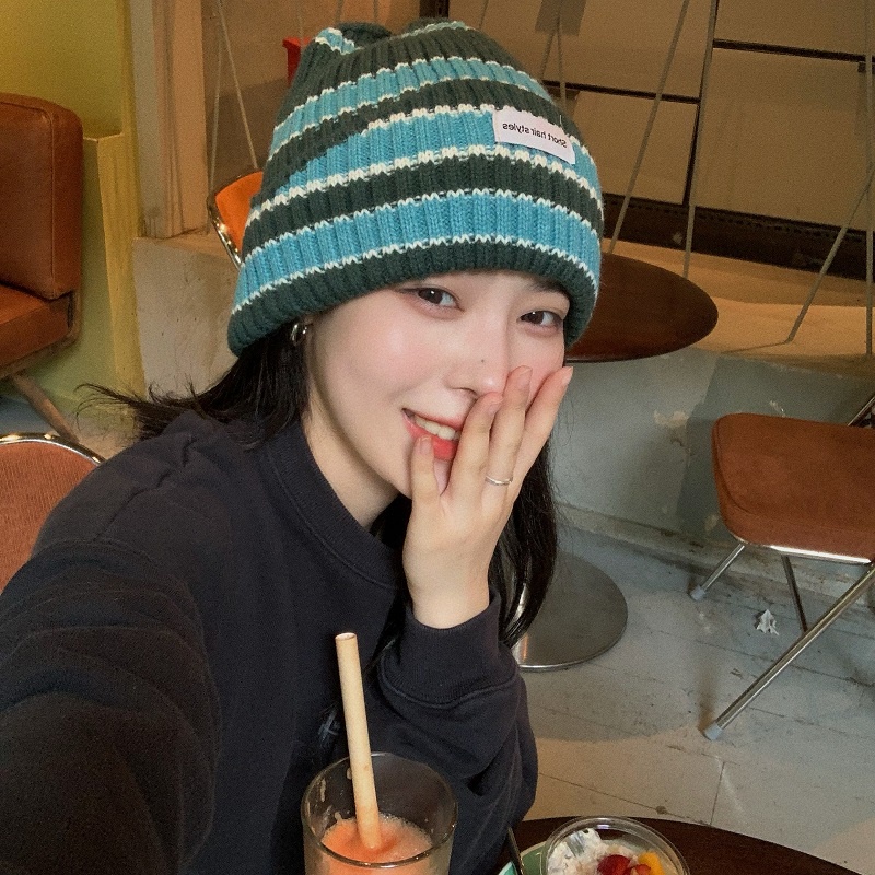 Mũ len beanie giữ ấm họa tiết kẻ sọc thời trang thu đông cho nam và nữ 2021