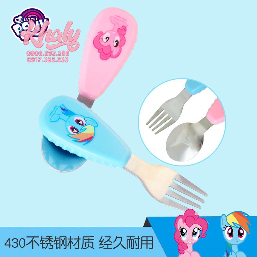 Set bộ muỗng nĩa hình ngựa Pony màu hồng xanh siêu xinh cho trẻ em - 20MLPC014