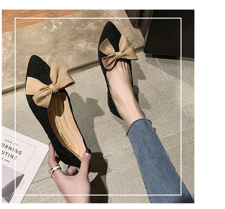 Giày Búp Bê Mũi Nhọn Phối Nơ Thời Trang 2021 Cho Nữ