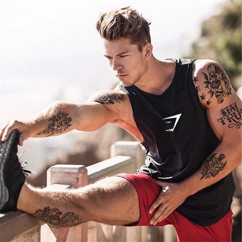 Áo Sát Nách Vải Cotton Thoáng Khí In Hình Cá Mập Thời Trang Cho Nam