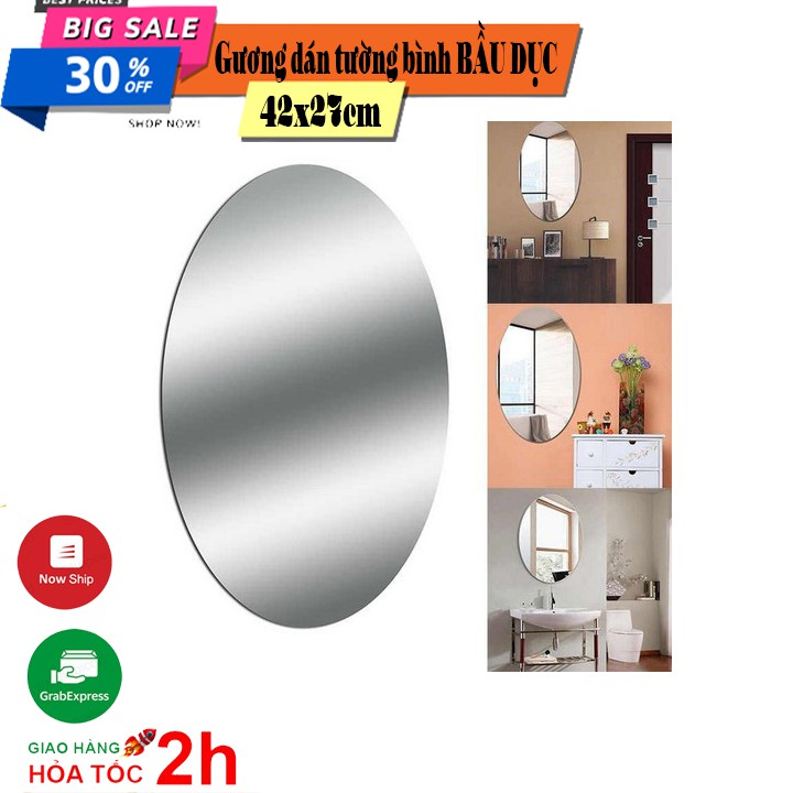 Gương dán tường bình BẦU DỤC gương nhà tắm phòng khách trang trí 42x27cm - Gương Dán Tường Acrylic 3d Hình Oval