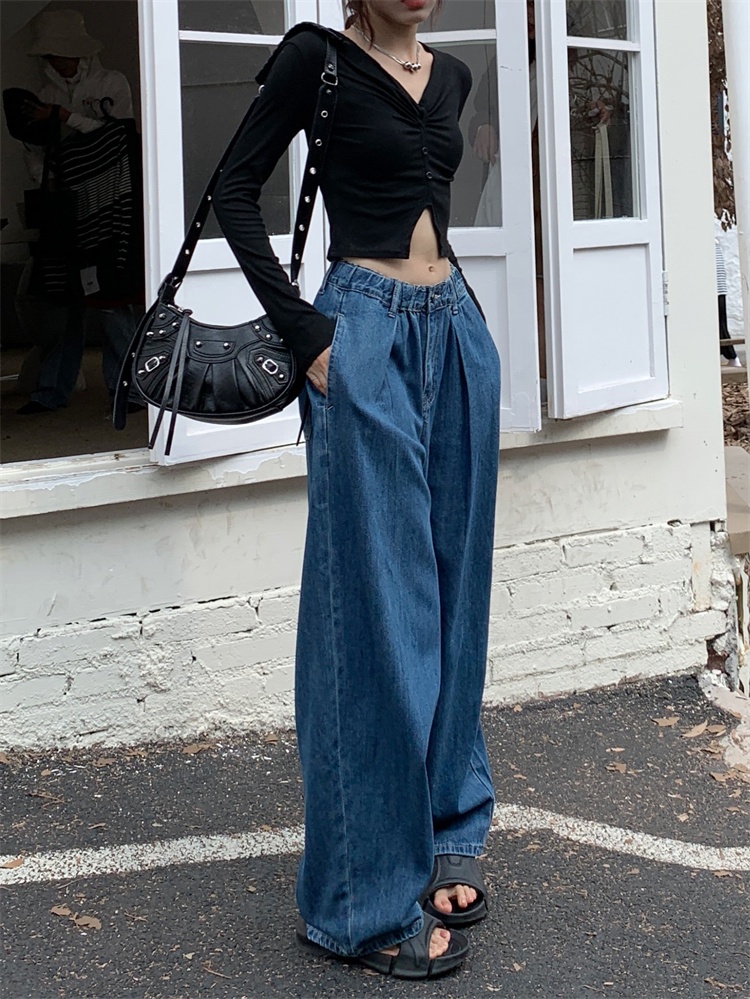 Quần Jean Ống Rộng Lưng Thun Cao Xếp Ly Thời Trang Cá Tính 56431