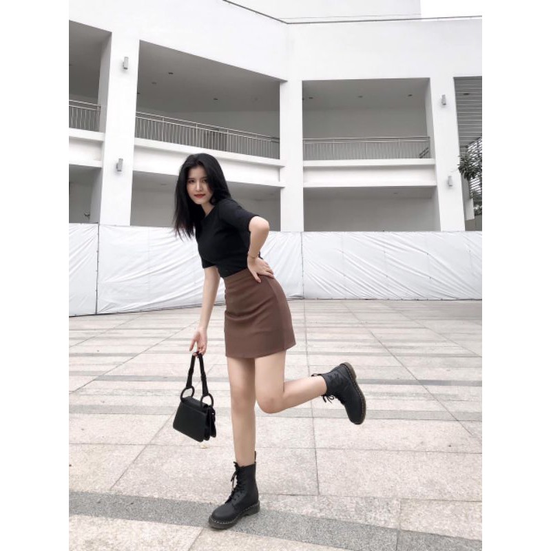 Set áo crt chân váy nâu vải dày | BigBuy360 - bigbuy360.vn