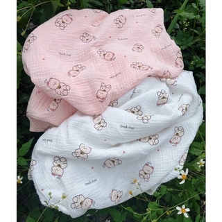 vải xô muslin 2 lớp cao cấp gấu thiên thần trắng