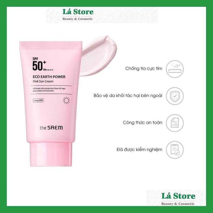 Kem chống nắng The Saem Eco Earth Pink Sun Cream 50g - Kem Chống Nắng Ngăn Ngừa Tia UVA và UVB The Saem Eco Earth