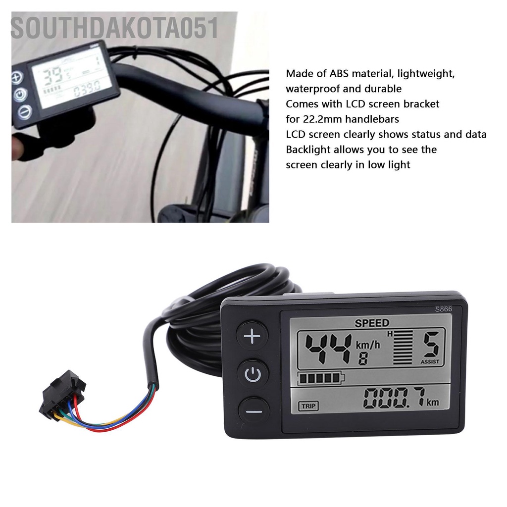 Đồng Hồ Tốc Độ Điện Tử Màn hình LCD cho xe đạp điện S866 24V 36V 48V với phích cắm SM