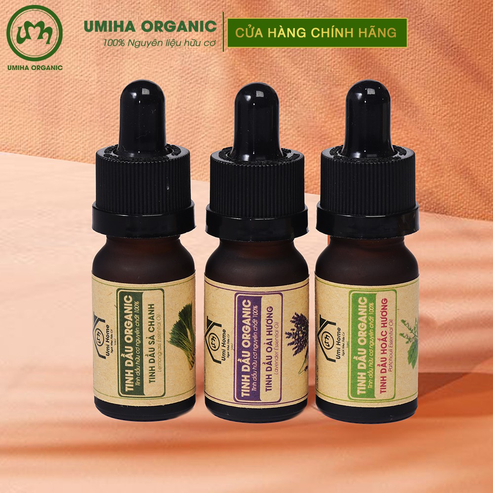 Combo 3 lọ Tinh Dầu UMIHA gồm - Oải Hương, Hoắc Hương, Sả Chanh (10mlx3) - Hữu cơ nguyên chất