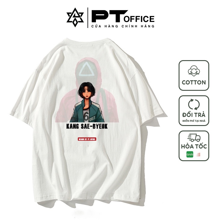 Áo thun SQUID GAME TRÒ CHƠI CON MỰC 67 cotton 100% nam nữ dáng rộng unisex (Đen, Trắng) - PT Office