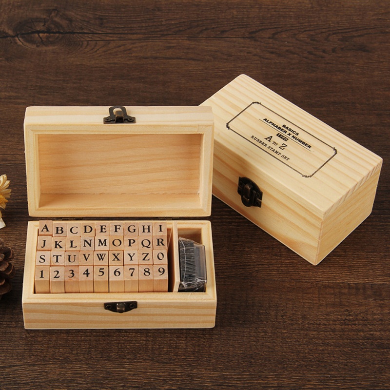 Bộ 36 cái con dấu trang trí sổ lưu niệm nhật ký hình chữ số bằng gỗ làm thủ công có hộp cho trẻ em DIY