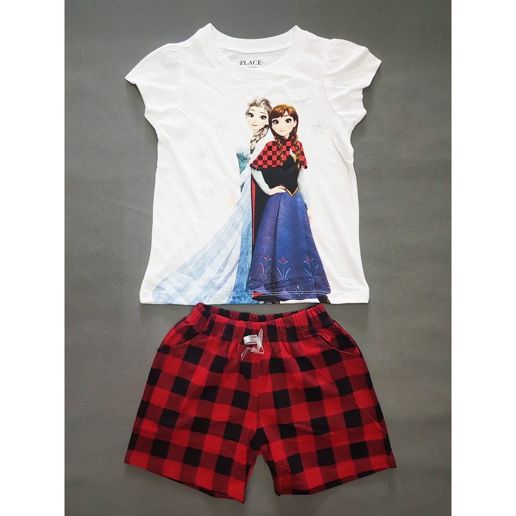 Bộ thun cotton bé gái hàng xuất công chúa elsa và anna