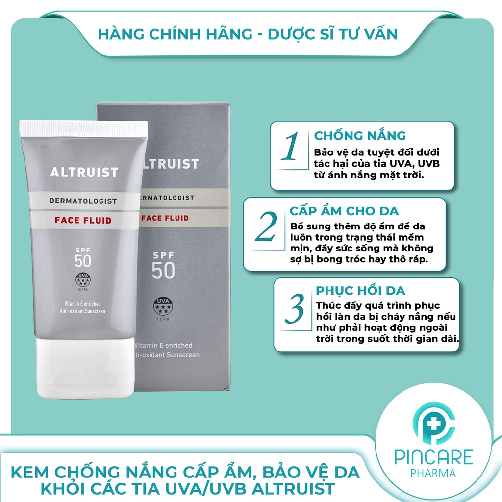 Kem chống nắng Altruist Dermatologist Face Fluid, Sunscreen SPF 30, SPF 50 mẫu mới - Hàng chính hãng - Nhà Thuốc PinCare