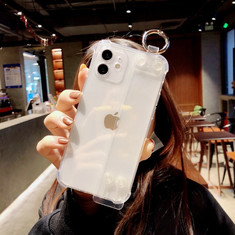 iPhone 12 Pro Max 12 Mini Ốp lưng chống sốc iPhone 11 Pro Max Túi khí bốn góc chống vỡ Vỏ trong suốt bằng pha lê siêu mỏng iPhone X XS Max XR 7 8 Plus, có dây đeo cổ tay.