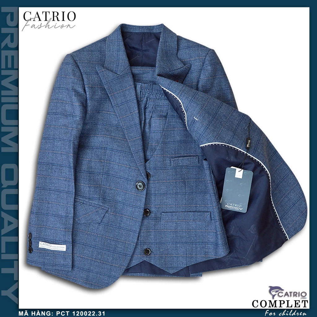 Bộ comple, vest bé trai đẹp 3 chi tiết Catrio 120022/31. Set vét, com lê cao cấp thời trang sành điệu cho bé đi sự kiện