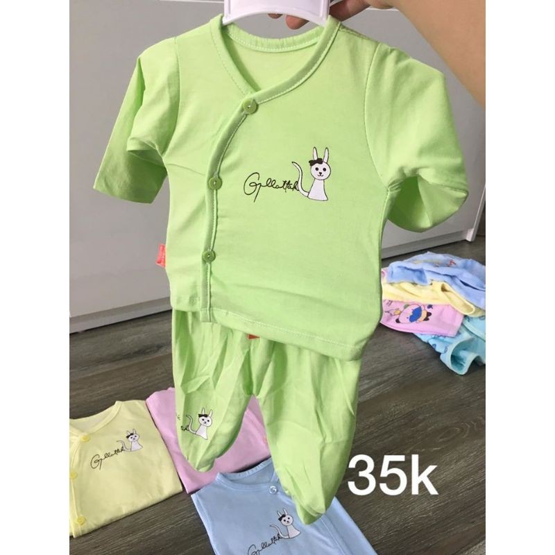 Bộ quần áo dài tay sơ sinh cúc chéo 100% cotton MĐ