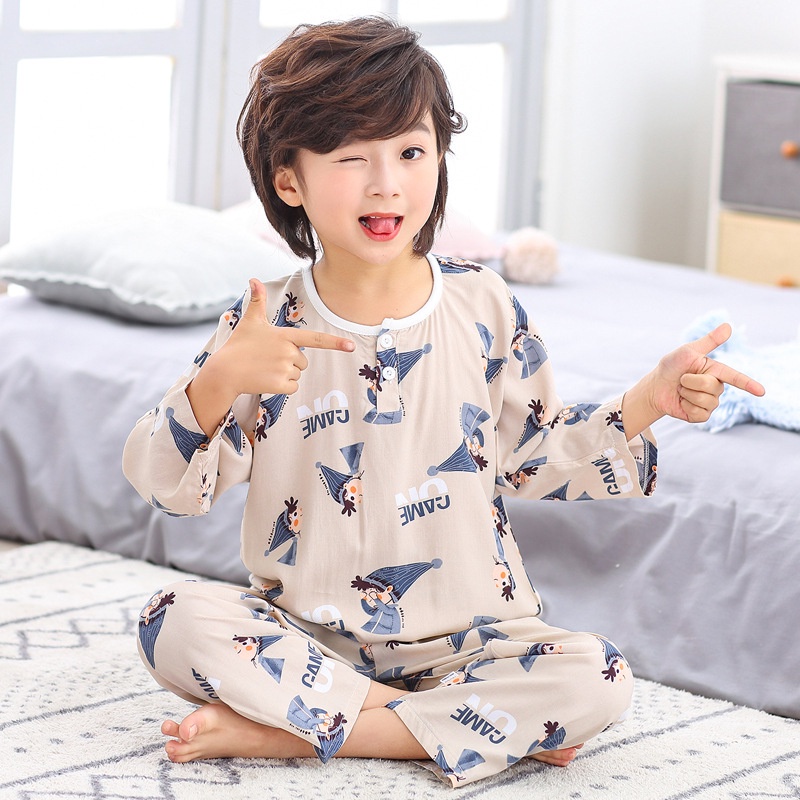 Bộ Đồ Ngủ Bằng Cotton Nhân Tạo In Họa Tiết Hoạt Hình Phong Cách Hàn Quốc Cho Bé Trai Và Gái