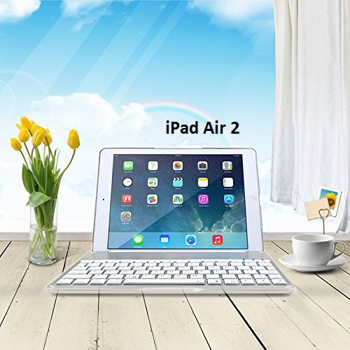 Bao da kiêm bàn phím bluetooth cho iPad Air 2 (Bạc) tặng cáp sạc iPhone