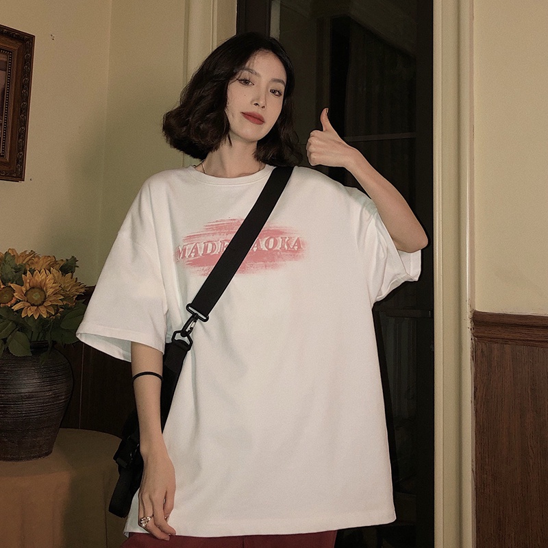 SUXI Áo Thun Ngắn Tay Cổ Tròn Dáng Rộng In Chữ Đơn Giản Thời Trang Mùa Hè Cho Nữ