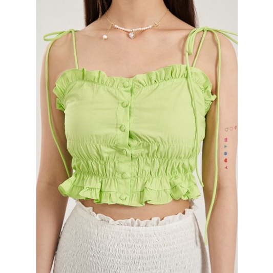 Áo croptop hai dây nút cài màu xanh neon cài nút HAC134 Hỉn Hỉn Store