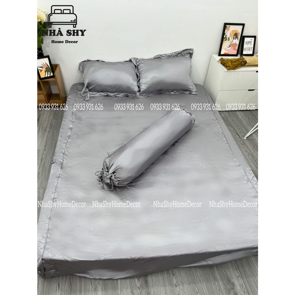 BỘ DRAP GIƯỜNG PHI LỤA CAO CẤP - SET GRA + 2 VỎ GỐI NẰM + 1 VỎ ÔM - 4 MÓN