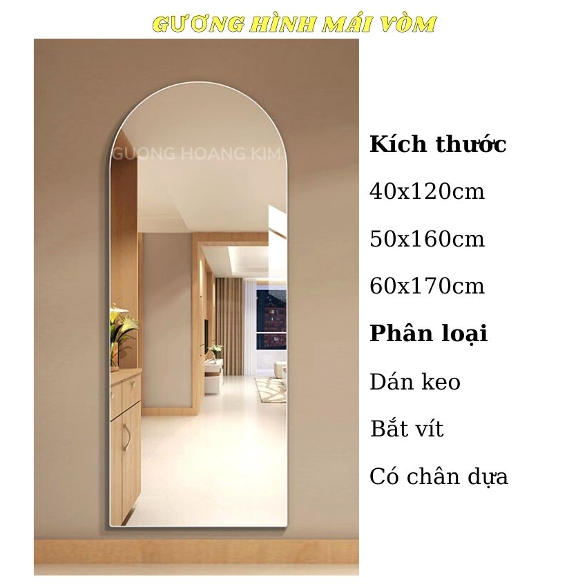 Gương soi toàn thân treo tường, gương đứng có chân dựa, size 50x160cm và 60x170cm guonghoangkim HK5004