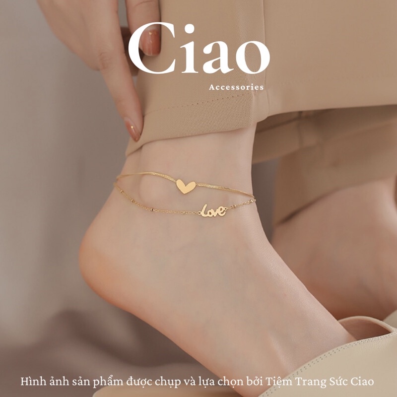 Vòng chân/ Lắc chân titan không gỉ 2 lớp thiết kế hình tim Charlotte Ciao