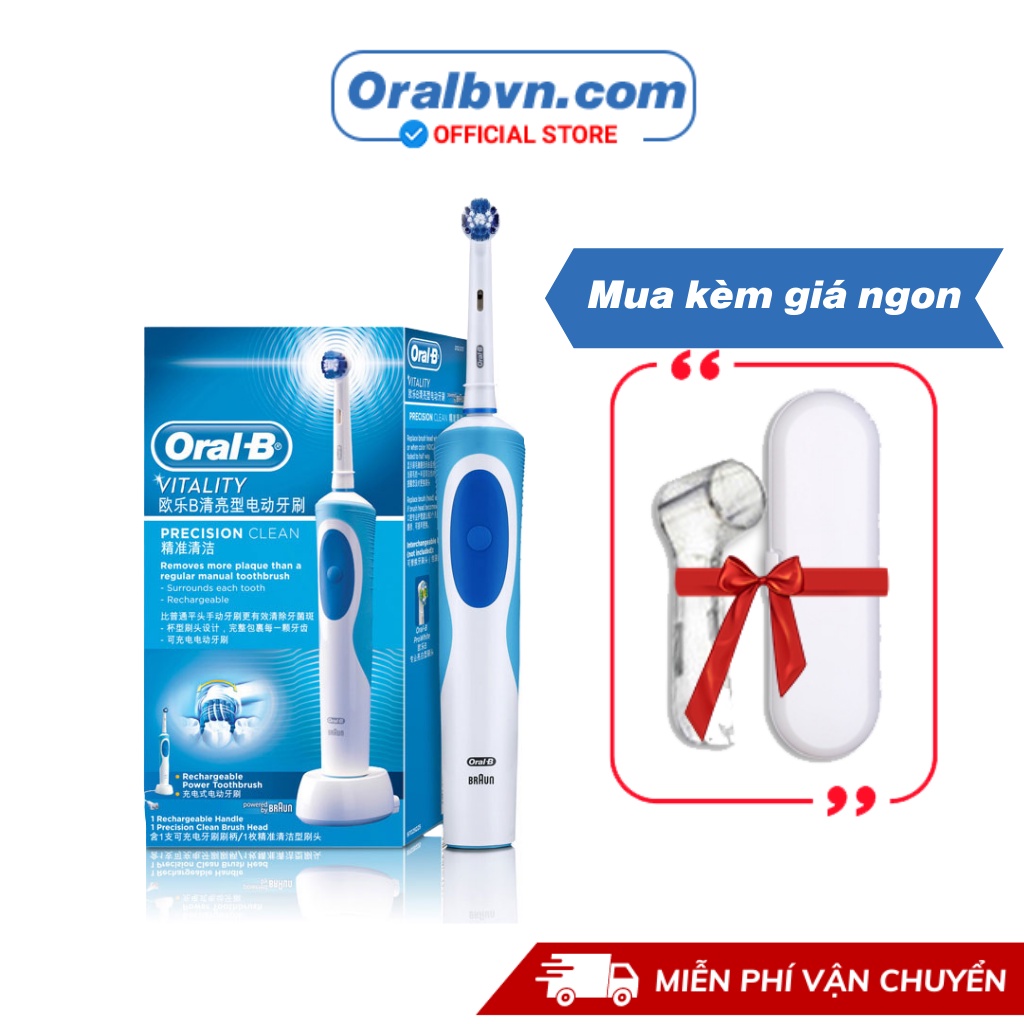 Bàn chải điện đánh răng tự động Oral B D12 xanh dương làm sạch răng, hạn chế viêm nướu kèm big combo quà tặng