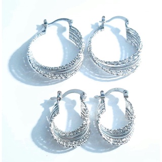 BÔNG TAI KHOEN TRÒN 6 VÒNG XOẮN 1,5cm- 2,5cm xi bạch kim móc máy sáng
