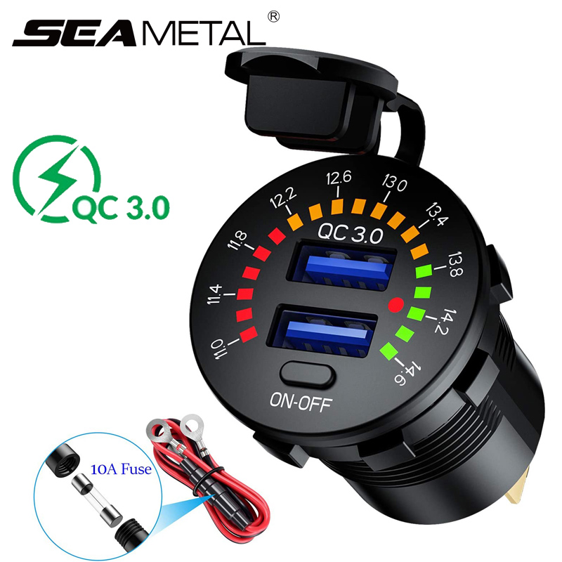 Ổ cắm tẩu thuốc lá hai cổng USB QC3.0 12 24V có đèn LED cho xe hơi