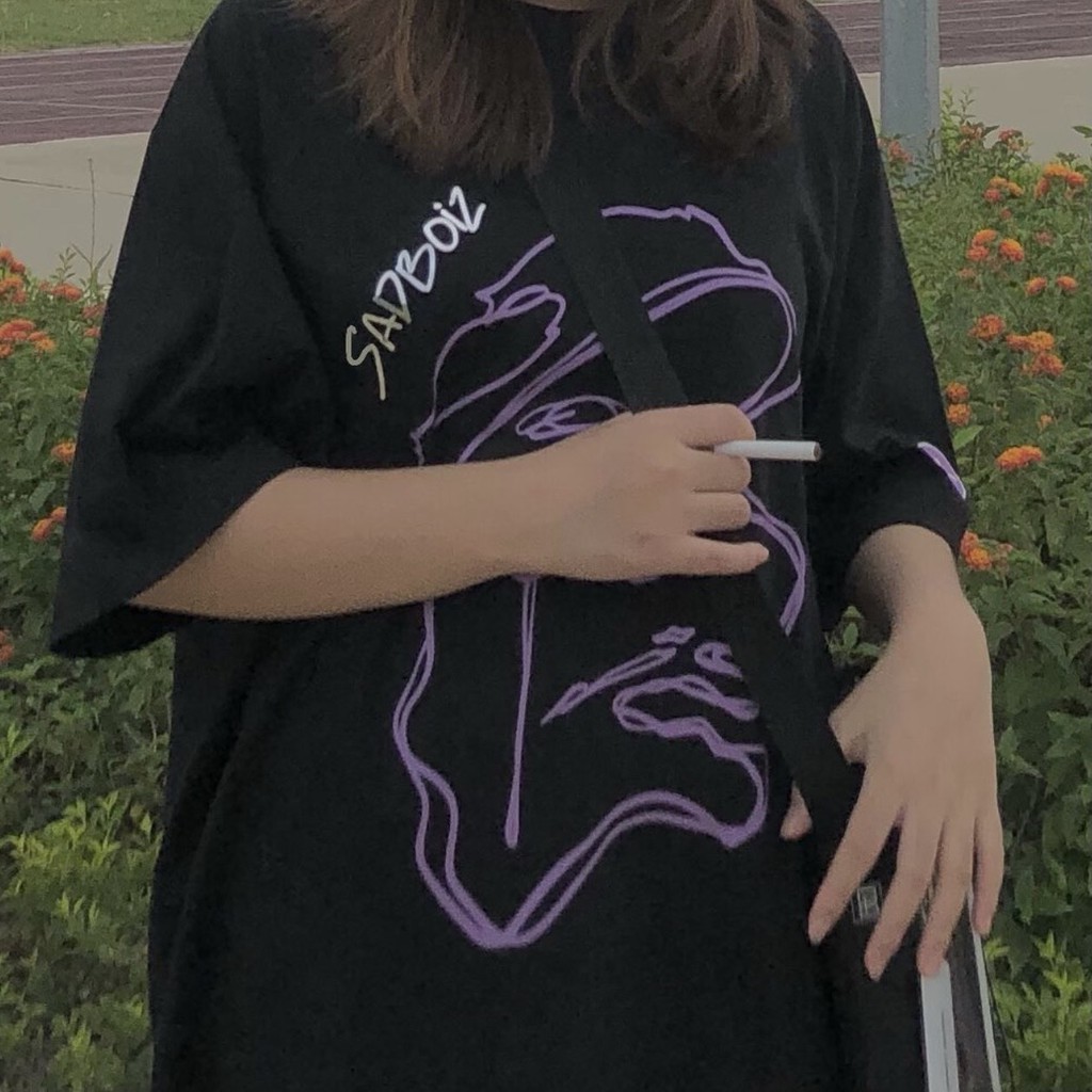 Áo thun tay lỡ unisex  phom rộng dáng dài cổ tròn size dưới 75kg - Sad boiz mặt người mới làm áo nhóm | BigBuy360 - bigbuy360.vn