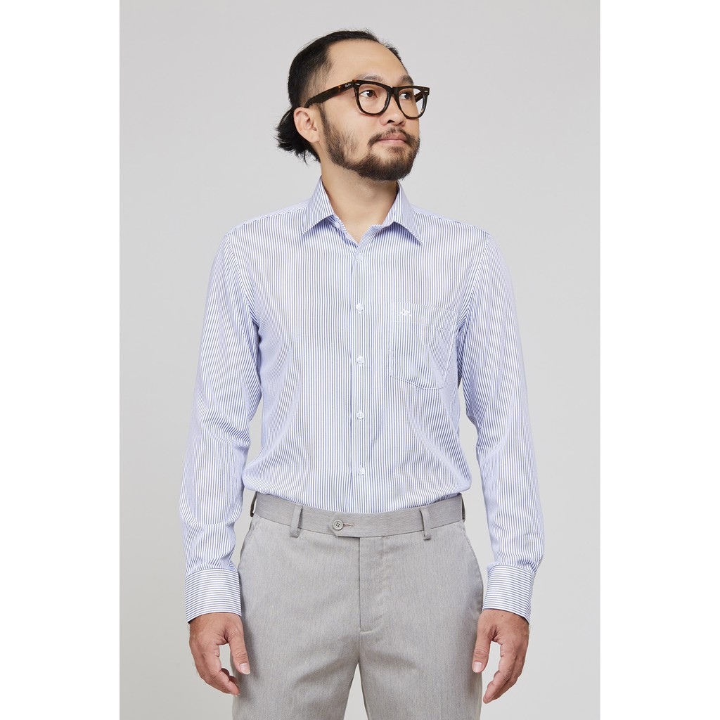 Áo sơ mi nam mattana dài tay trắng sọc xanh slimfit MAM03190371701833