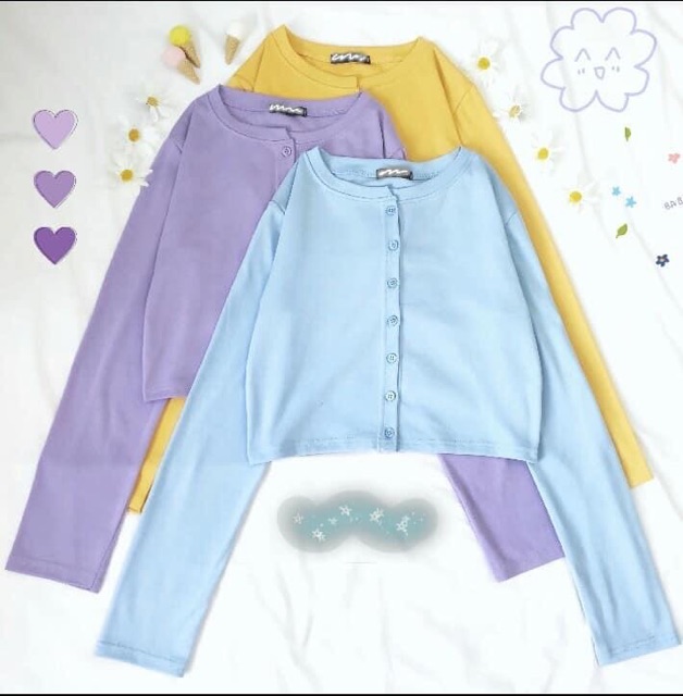 Áo Croptop Nút Trơn Tay Dài Ảnh Thật