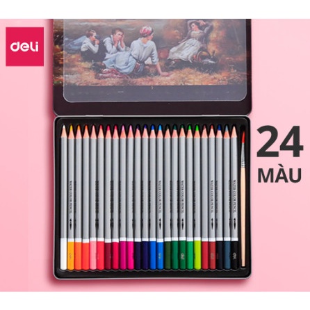 Bút chì màu nước cao cấp Deli - Có kèm cọ tán - Bộ 24/36/48 /72màu - 6521/6522/6523/6524
