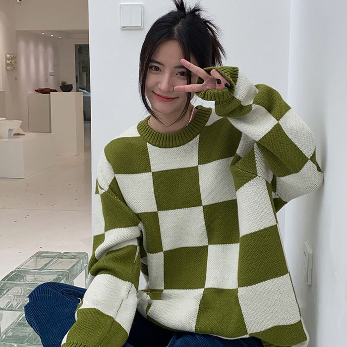 Áo sweater tay dài họa tiết kẻ sọc thời trang thu đông mới 2021