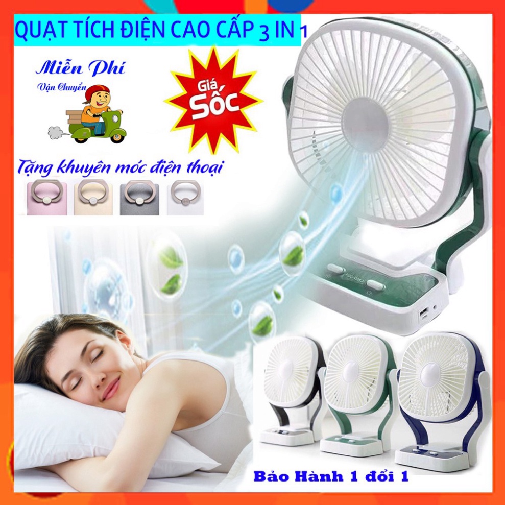 Quạt Tích Điện CMD Để Bàn 3 In 1 Có Đèn LED và Sạc Dự Phòng Vô Cùng Tiện Lợi - 3 Mức Gió Mạnh Pin Khủng Dùng Trê