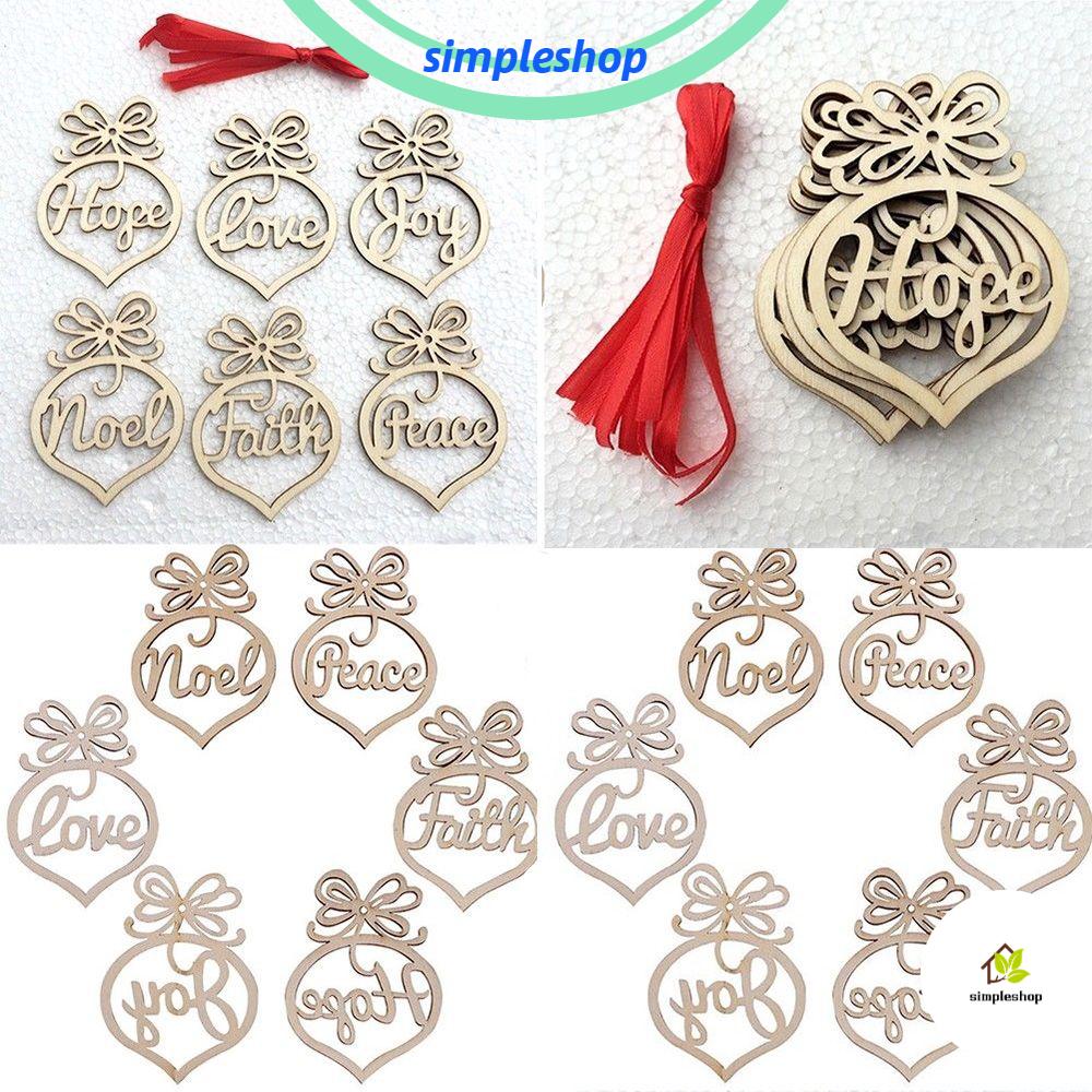 ❀SIMPLE❀ 6PCS Hot Christmas Decorations Craft Wood Hanging Ornament New Hollow Rustic Party Supplies Xmas Tree