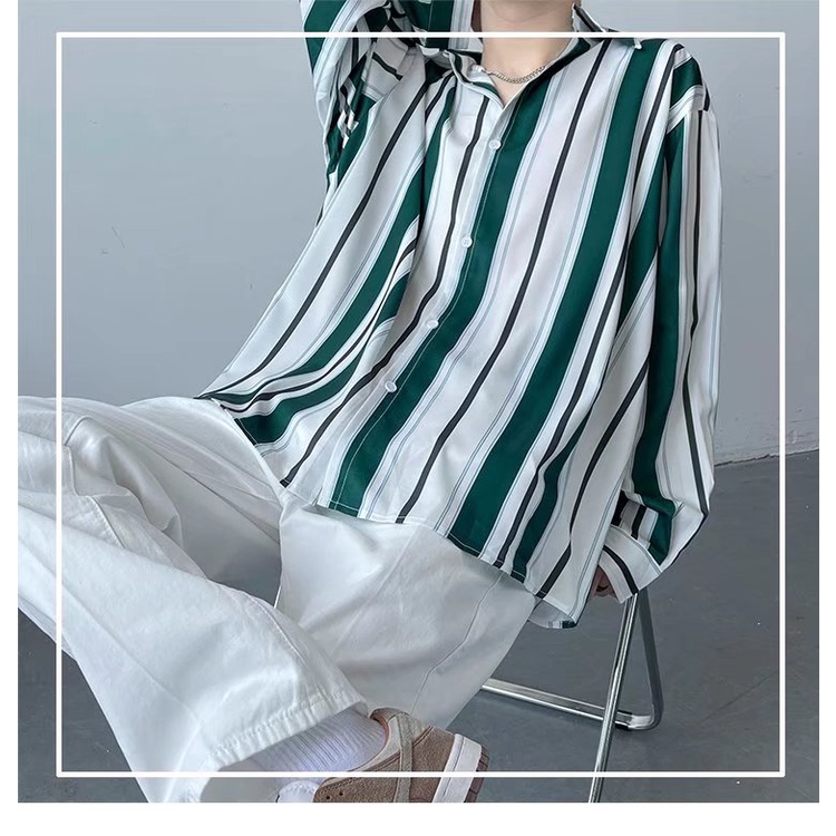 Áo Sơ Mi Dài Tay Dáng Rộng Hoa Văn Kẻ Sọc Phong Cách Retro Hàn Quốc Dành Cho Nam