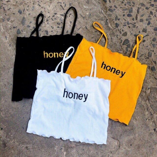 Áo 2 dây thêu chữ honey